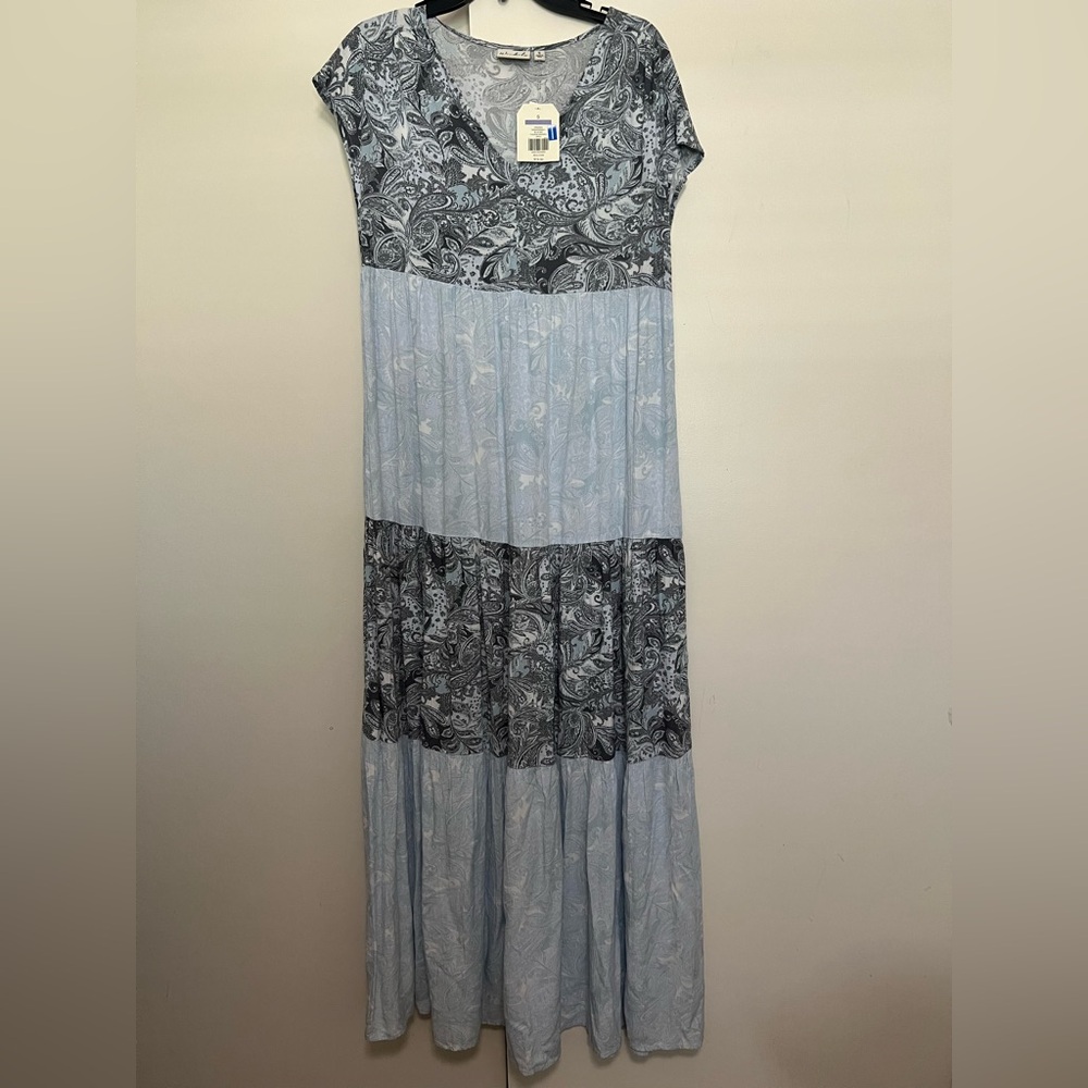 Wonderly Tiered‎ Blue Paisley Maxi Dress Small boho